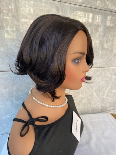 Short Natural Wavy Side Part 100% Human Hair African American Wig Women Natural - Picture 6 of 12