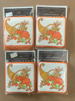 Vintage Cornucopia Coasters 4CT/12CT Coasters EA Gibson GREETINGS 3 3/8'' NOS NIP