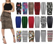 WOMEN MIDI SKIRT BODYCON PENCIL OFFICE PRINTED HIGH WAIST TUBE PLUS SIZE