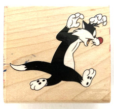 Looney Tunes Sylvester Cat Rubber Stamp Cartoon Character Vtg Wood Mount Retro