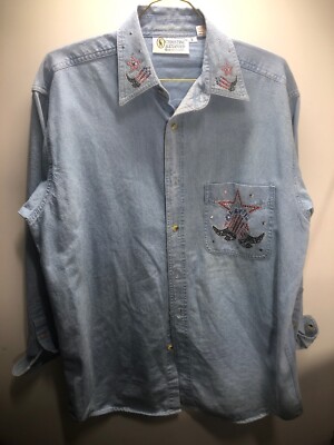 Christine Alexander America Boots Crystal Studded Denim Blazer Jacket Size Small