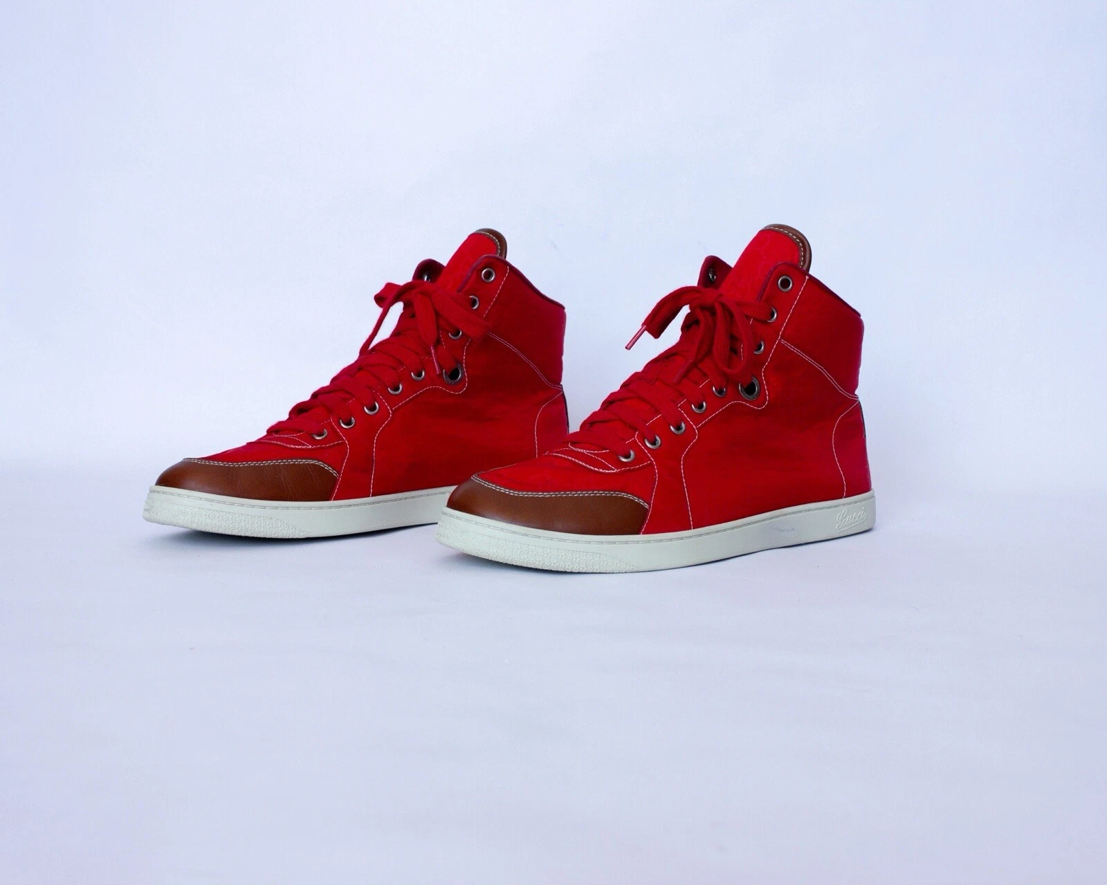 Chaussures mode homme Gucci nylon haut rouge marron taille 9 G 283484