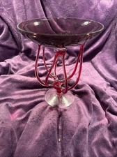 POLAND Handmade ARABESKA, PURPLE Art Glass Sculpture Octopus Jellyfish Bowl Vase