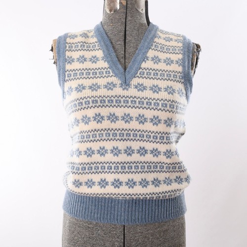 Vintage 80s Medium Blue White Norwegian Wool Sweater Vest | by L.L. Bean