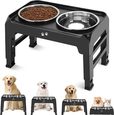 Elevated Dog Bowls, 4 Height Adjustable Raised Dog Bowl Stand with 2 Thick 50Oz