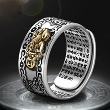 Feng Shui Pixiu Adjustable Ring Buddhist Mantra Attract Wealth Lucky Ring Charm