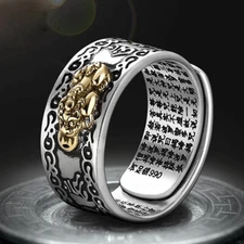 Feng Shui Pixiu Adjustable Ring Buddhist Mantra Attract Wealth Lucky Ring Charm