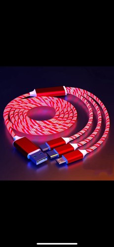Fast Charging Glowing LED 3 Cables Fits I Phone Android And Type C - Photo 2 sur 6