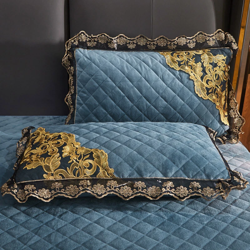 Juego de colcha acolchada de terciopelo de cristal de encaje de lujo tamaño queen cubre sábana gruesa Foto 4 de 4