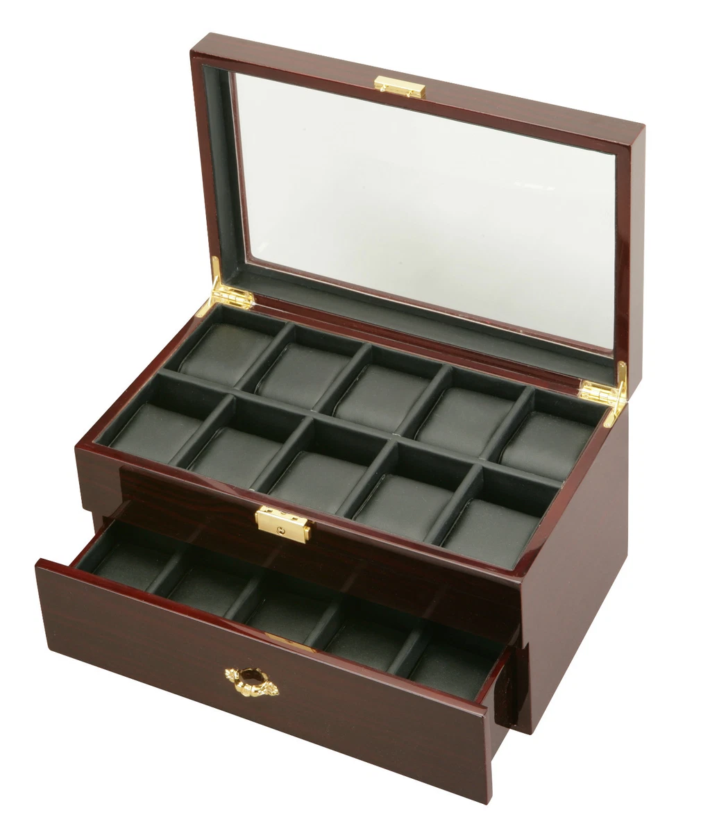 New High Quality Diplomat Dark Cherry Wood 20 Watch Storage Box