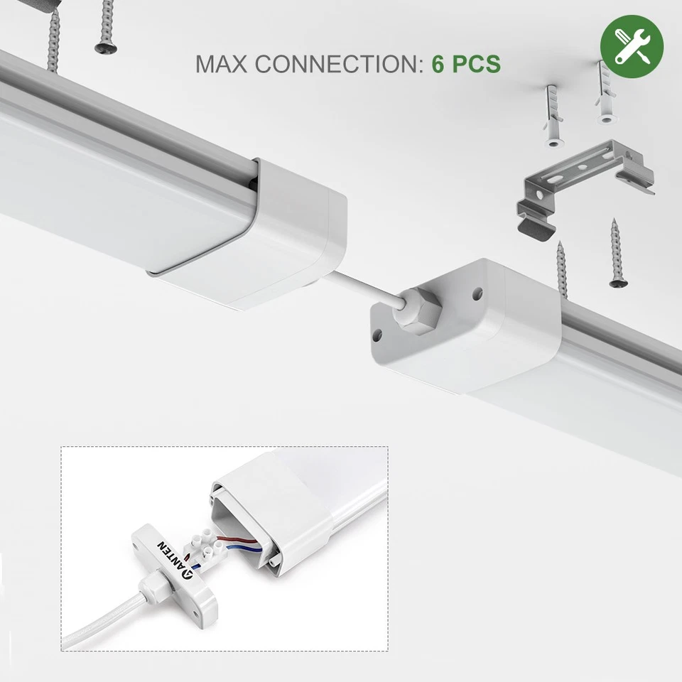 LED Tube Wet Room Light 60/120/150CM Ceiling Light Workshop Garage Lamp - Image 3 of 4