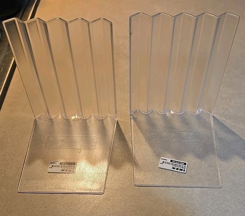IKEA Minimalistic Bookends Bokis Zig Zag Clear Plastic-1 Pair-Germany