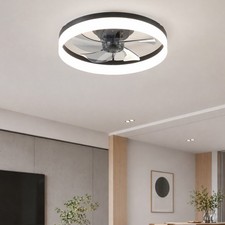 20 inch Black Remote APP Control Ceiling Fan with Light Flush Mount Kit Modern