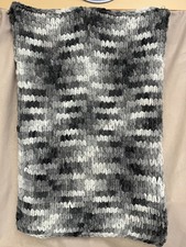 Hand Knitted Baby Blanket Gray White 25.5"x40" Bernat Loop Yarn Super Soft