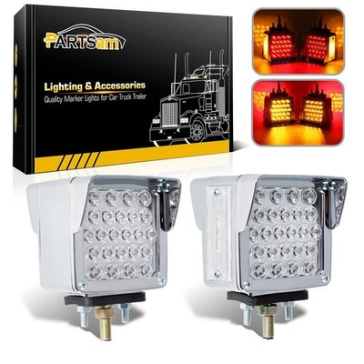 Partsam Double Face Square LED Fender Pedestal Lights Amber/Red 52 LED 3 Stud...