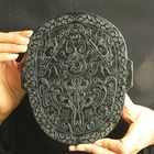 Old Hong shan culture Natural hetian Jade Hand Carved statue mask bi plate #47