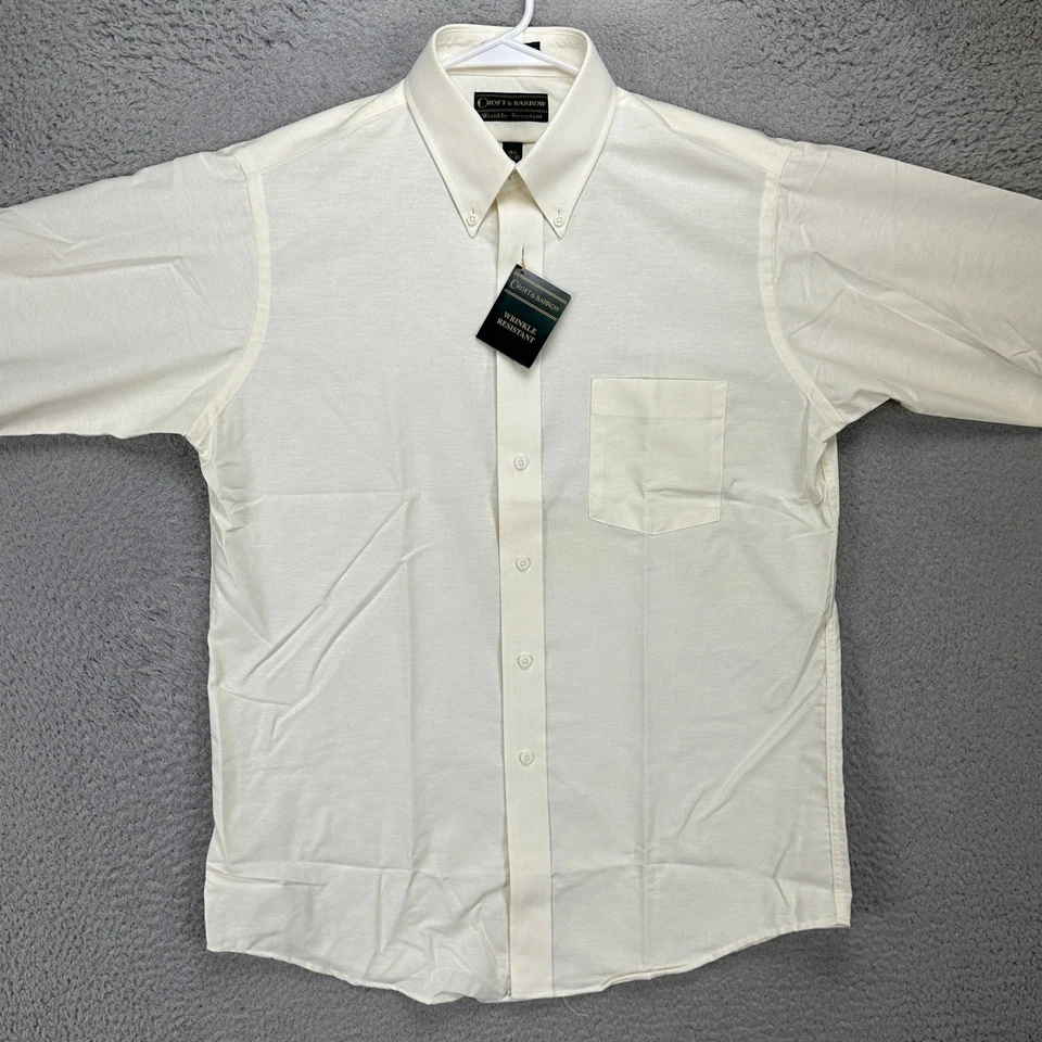 Croft Barrow Shirt Dress Men 15.5 34-35 Cream Long Sleeve Button Down Pocket NEW - Image 3 of 4