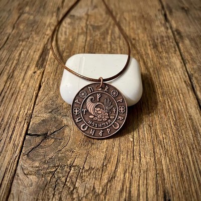 Norse Viking Copper Cornucopia Abundance + Runes Necklace - Handmade Boho Gift
