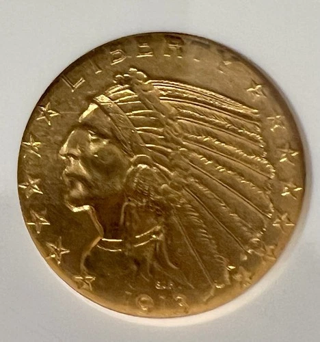 1913 $5 AU55 Indian Head Half Eagle Gold Coin ANACS Certified cleaned