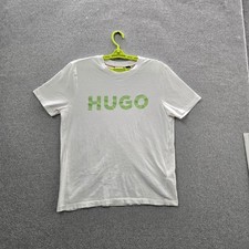 HUGO Men Shirt S White Logo Text Short Sleeve