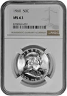1960 50C Silver Franklin Half Dollar NGC Graded MS 63 White in New Holder