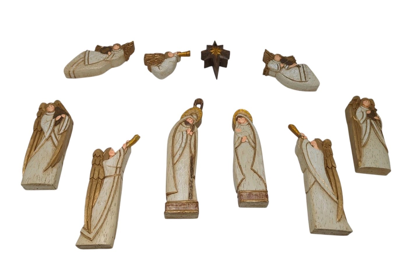 10 Piece Christmas Nativity Set Wood Look Resin With Magnets Includes Star 7" T