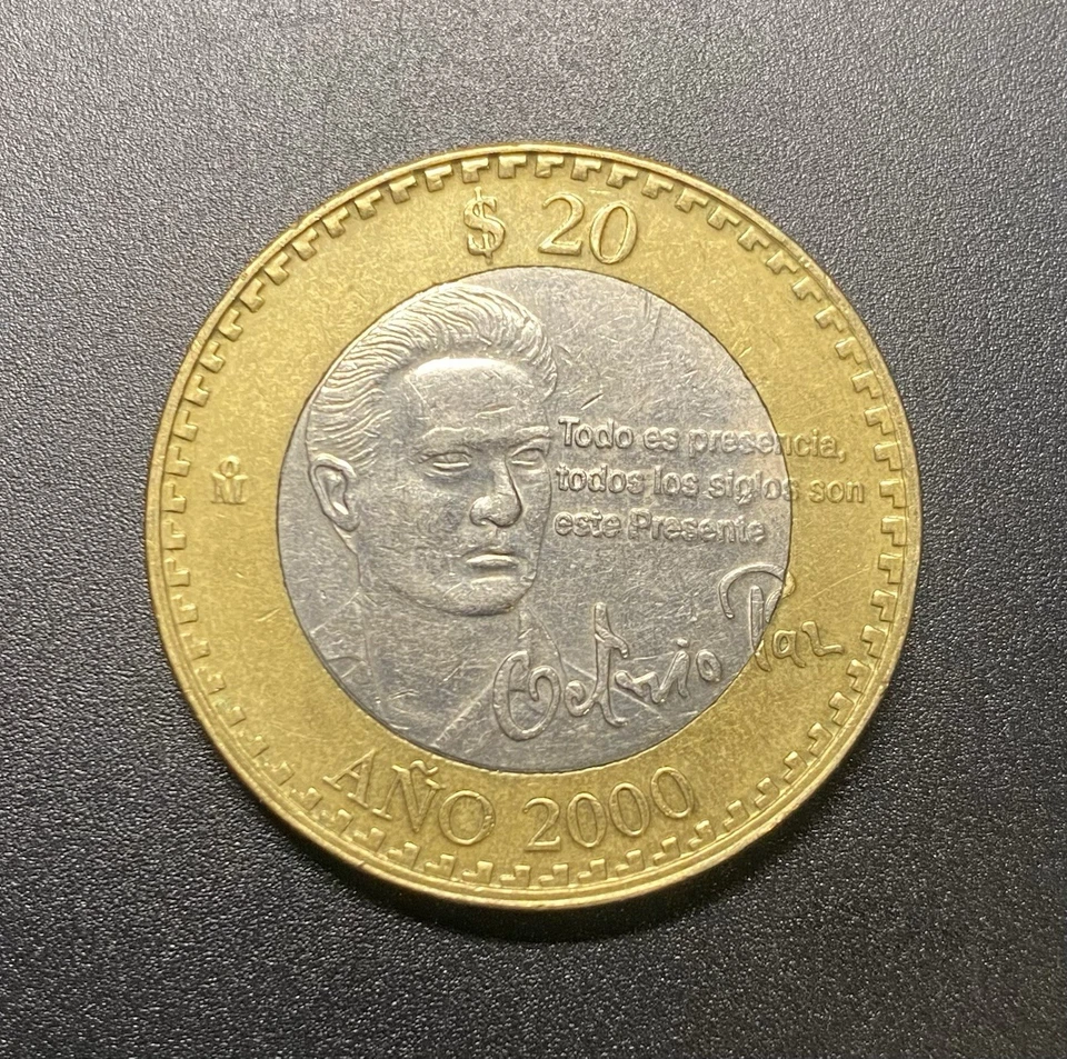 Set de 2 Monedas de 20 Pesos Mexico  - Xiuhtecuhtli  + Octavio Paz - Año 2000  - Image 4 of 4