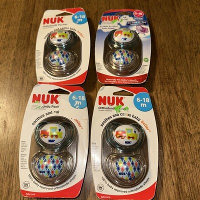 4-2 NUK Orthodontic Pacifier Paci Binky Blue  6-18 Months Silicone Train New