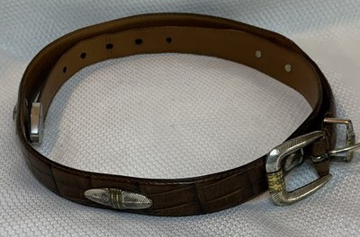 Arden Leather Co. Italian Croco Calfskin Belt Concho 38  Brown Crocodile Emboss