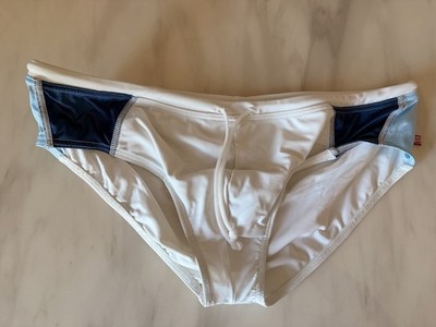 Aussiebum Men's Swim Briefs Solid Pattern White/Blue Elastic Waist Bottom