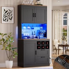 72" Tall Kitchen Pantry Cabinet with LED Light Power Outlet