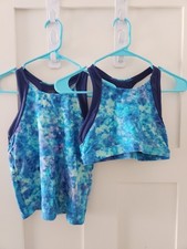 Athleta Girl Daybreak Tankini Bikini Tops XL/14 Blue Pattern w/ Navy Accent