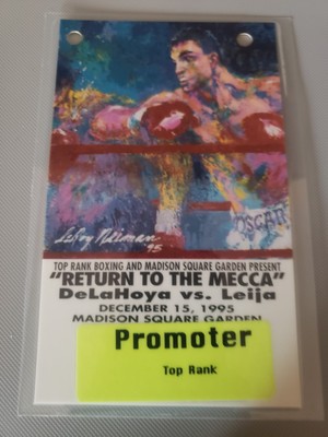 De La Hoya vs Leija 1995 PROMOTER/TOP RANK Laminated Press Pass; Neiman Artwork