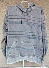 Brooklyn Cloth Sweatshirt Hoodie Gray Striped Distressed Faded Pullover Mens L