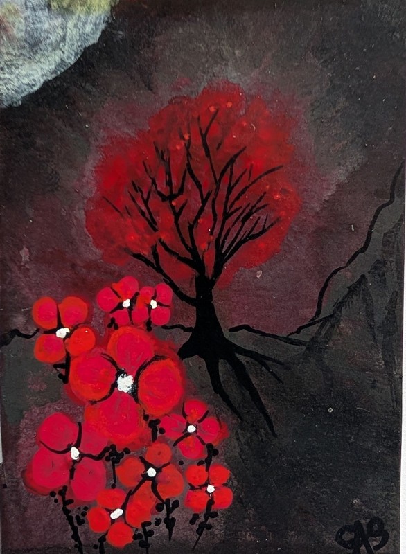 ACEO Art Card Original, Acrylic Hydro Dipping, Abstract, Outsider Art, Brut Art