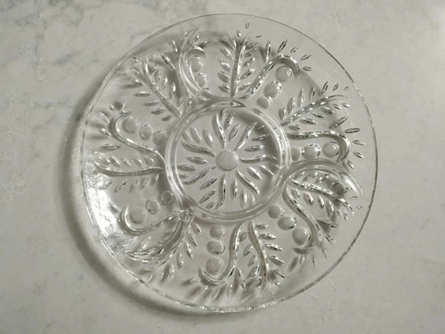 Vintage Clear Pressed Federal Glass Serving Platter Dot Leaf Pattern ~11.5"
