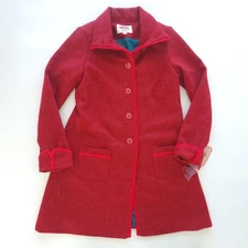 NWT Avoca Red Kavanagh Herringbone Coat Sz 1 Irish Wool Teal Satin Buttons