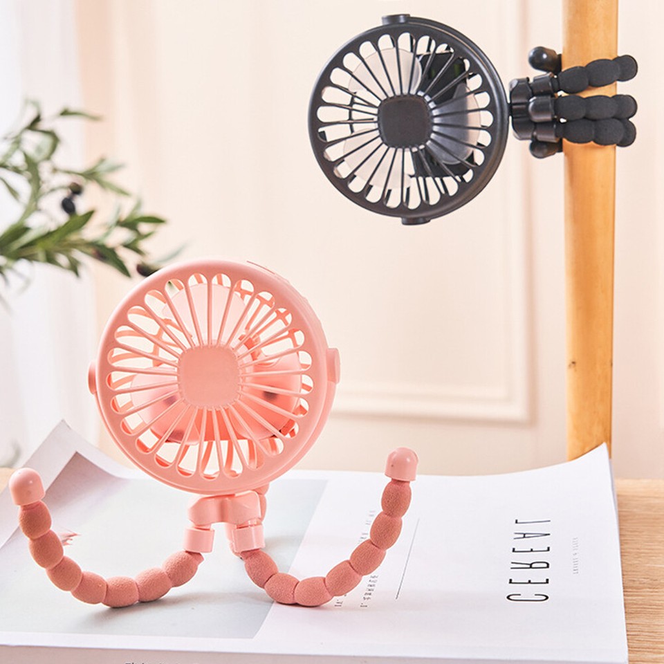 Baby Stroller Fan Rechargeable Clip on Fan 3 Speeds Desk Fan with Night
