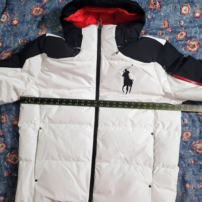 Polo Ralph Lauren Big Pony Down Full Zip Puffer Jacket White Black