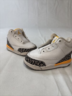Nike Air Jordan 3 Retro Toddler Size 4C Laser Orange White Sneakers 654964-108