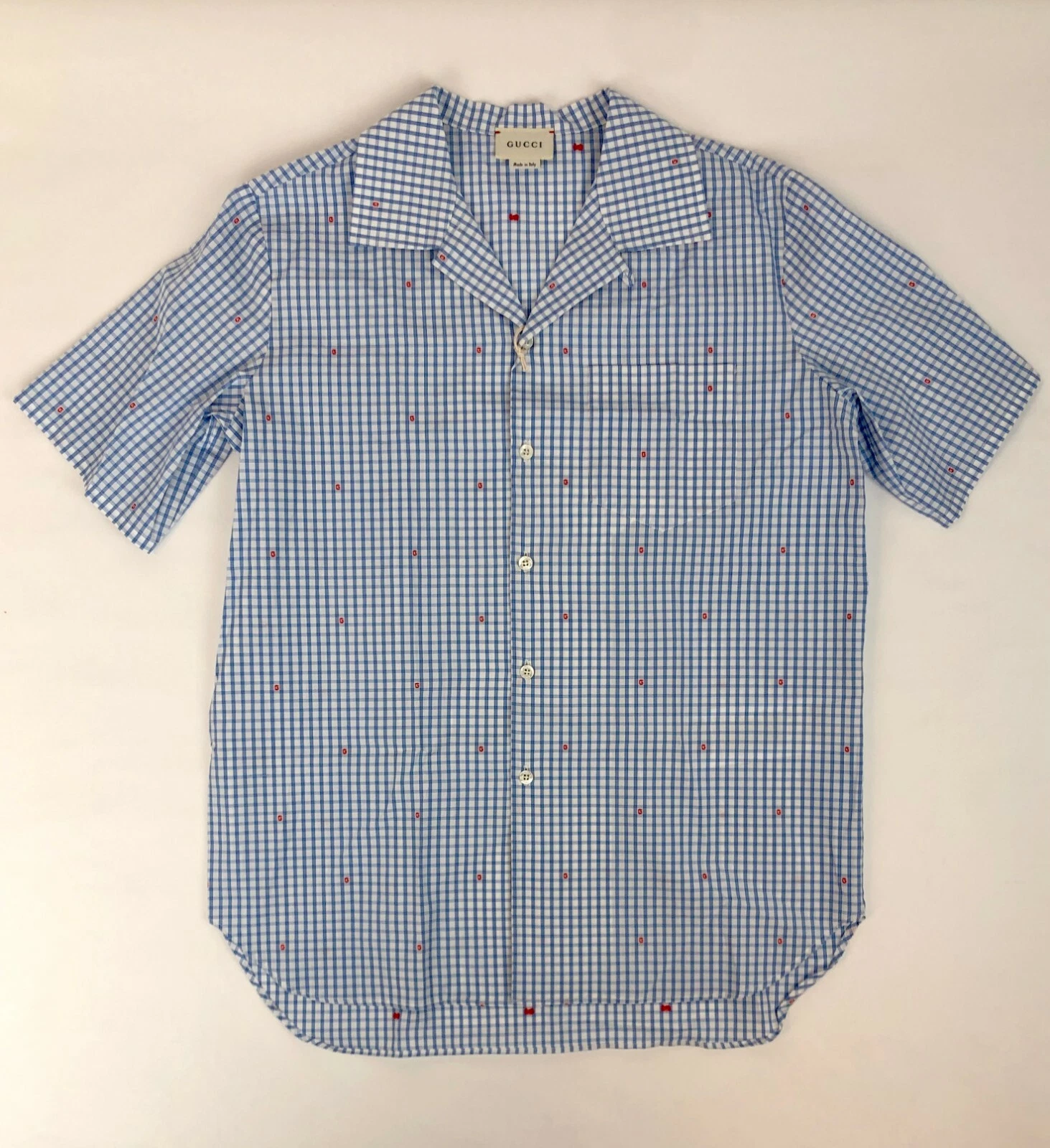 Chemise habillée à carreaux bleu clair Gucci garçon 12 femmes XS à S 600374 9025