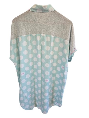 peter alexander sleep shirt nightie blue white spot short sleeve button front L - Picture 2 of 17