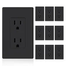 Matte Black Standard Decorator Electrical Wall Receptacle Outlet, 15A 125V, 2 Po