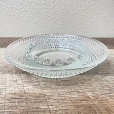 Mid Century Clear Glass Round Diamond Pattern And Raised Bubble 6"  Ashtray