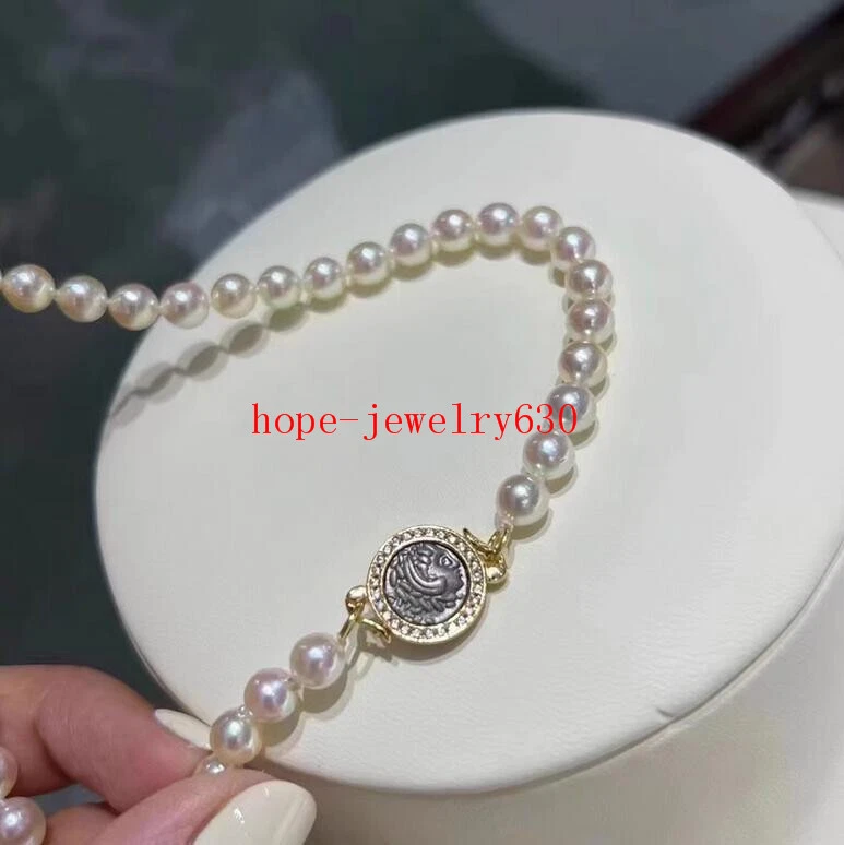 18" 7-8MM AAA++ GENUINE WHITE AKOYA PEARL NECKLACE fashion WOMEN'S necklace - Image 2 of 4