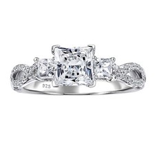 Vintage Three Stone Princess Cut Wedding Rings for Women Sterling Silver Sz 5-10