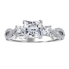 Vintage Three Stone Princess Cut Wedding Rings for Women Sterling Silver Sz 5-10