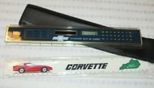 VTG 80s UNUSED CHEVROLET CALCULATOR/RULER/CLOCK W/CASE& 12" CHEVY CORVETTE RULER