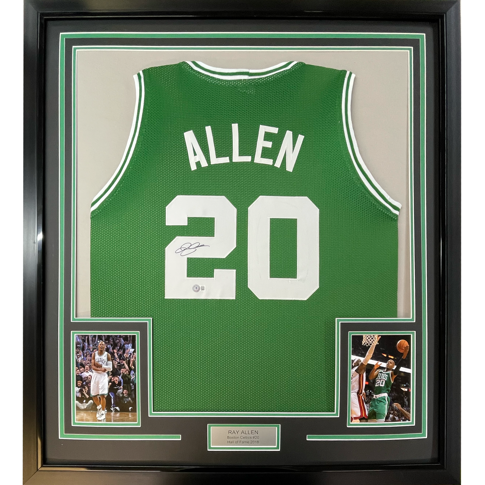 Ray Allen Autographed Signed Boston Celtics Framed / 33x42 Boston Green Jersey Beckett BAS COA 
