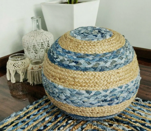Ottoman pouffe Cover Braided Jute Cotton Mix Home Decorative Foot Stool Cover - Picture 4 of 8